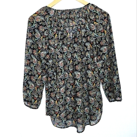 Daniel Rainn Paisley Button Down Long Sleeves Chiffon Summer Blouse - Picture 7 of 8